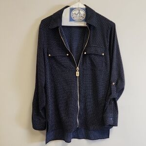 Michael Kors Navy and White Polka Dot Blouse